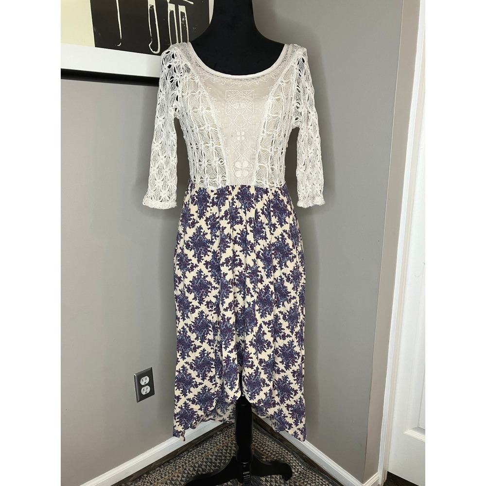 Free‎ People Lonesome Dove Hi-Lo Crochet Floral Boho Gypsy Cottage dress Size 4 - Picture 2 of 12